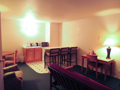 Living room and kitchenette.